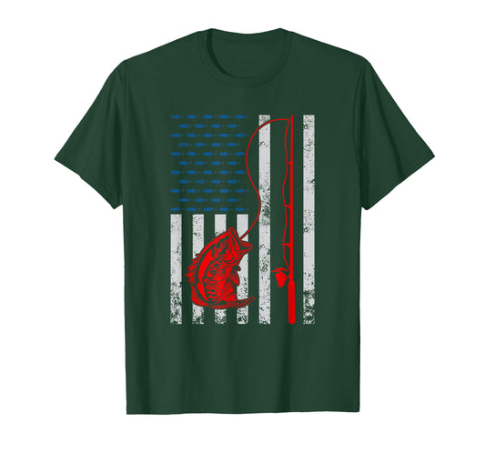 American Flag Fishing Rod Fishing Lover Vintage Fisherman T-Shirt
