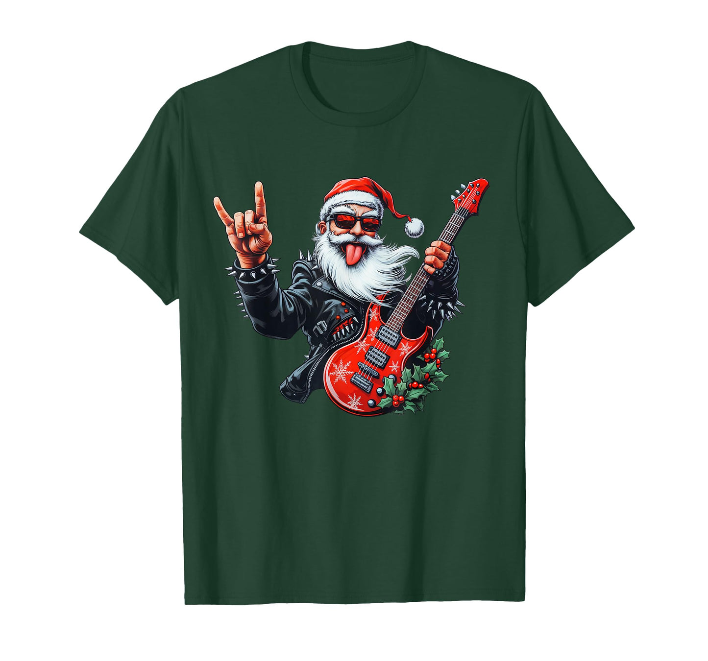 Christmas Santa Claus Playing Electric Guitar Rock Star Xmas T-Shirt