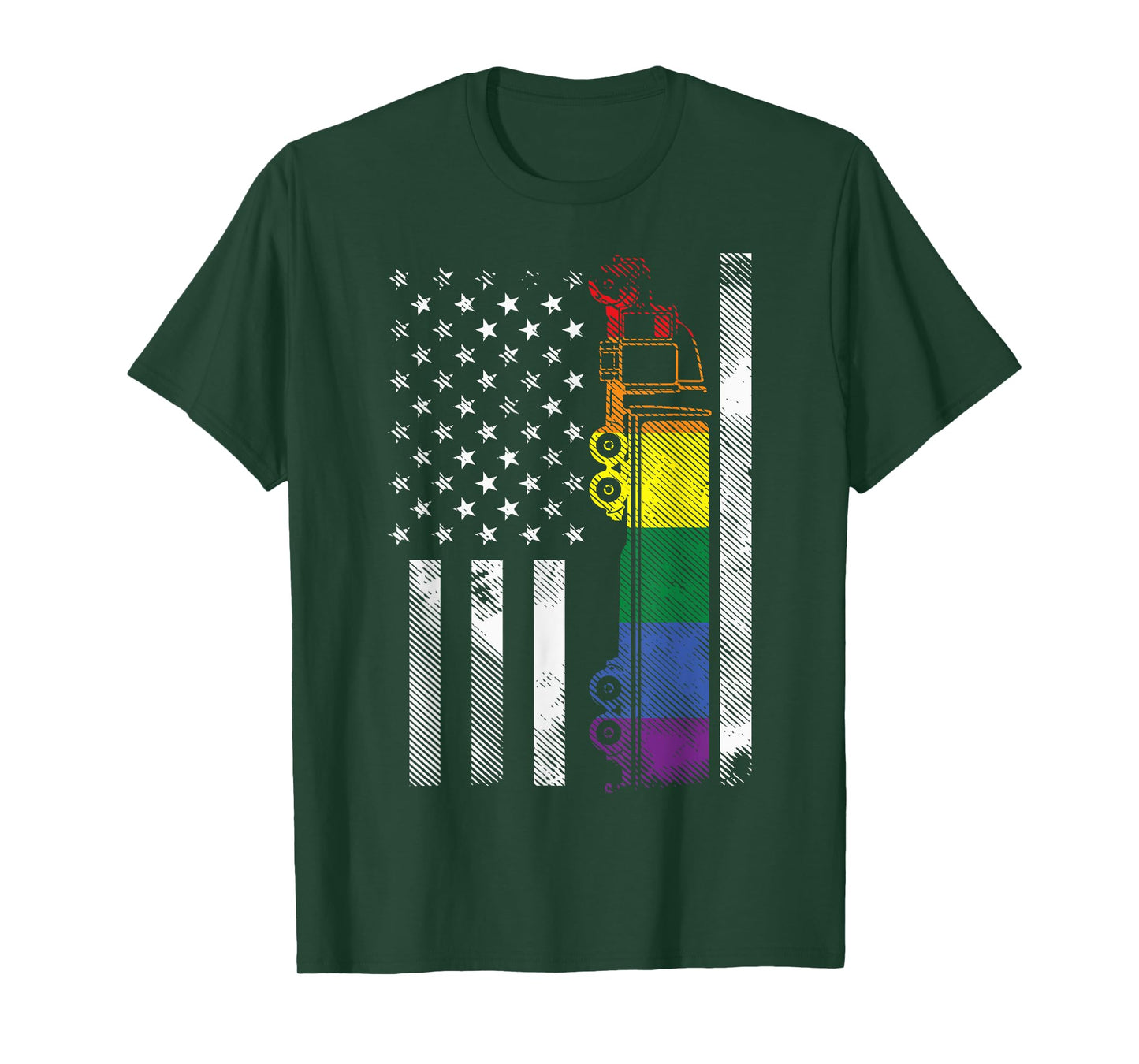 US American Flag Rainbow Truck Gay Pride Flag LGBTQ Boys Men T-Shirt