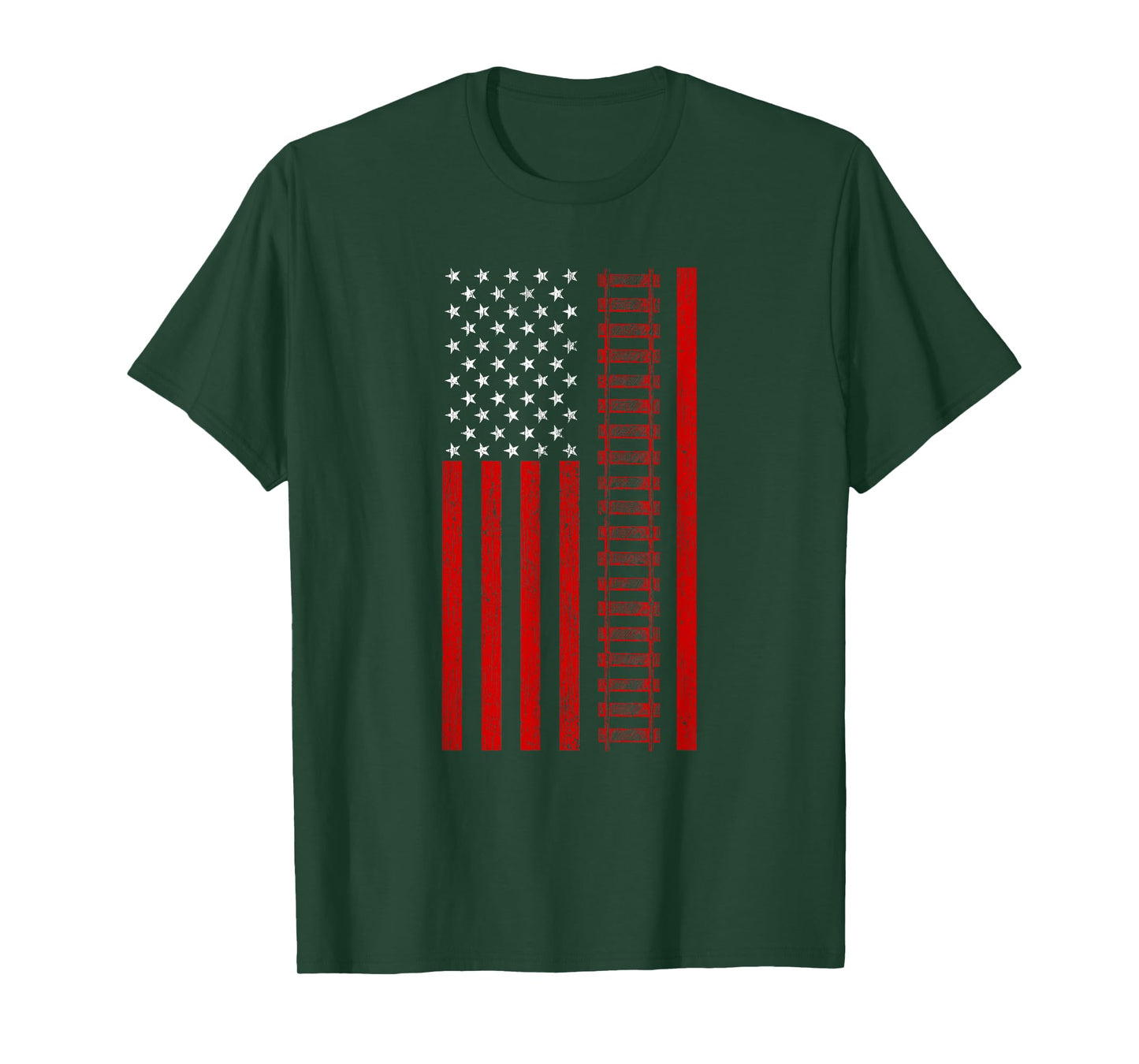 American Railroad Worker Flag With Train Tracks Distressed T-Shirt
