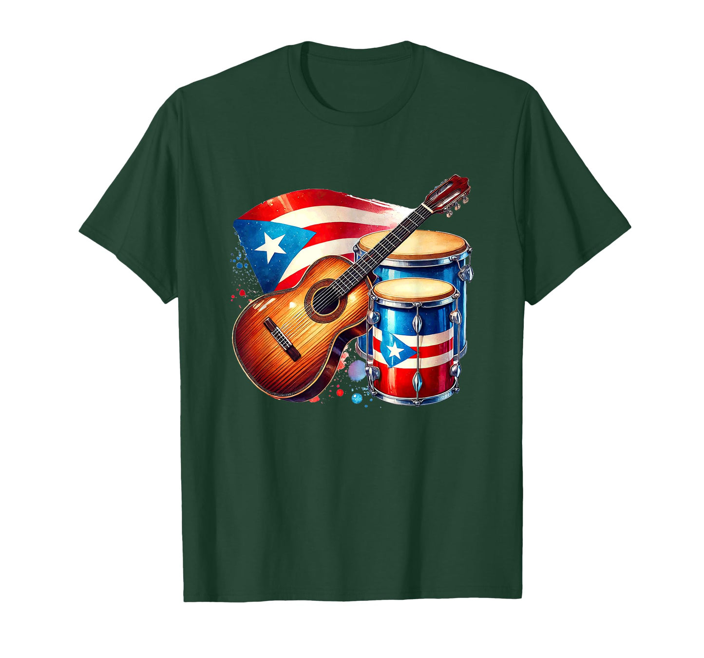 Puerto Rican Flag Guitar Drums Pride T-Shirt