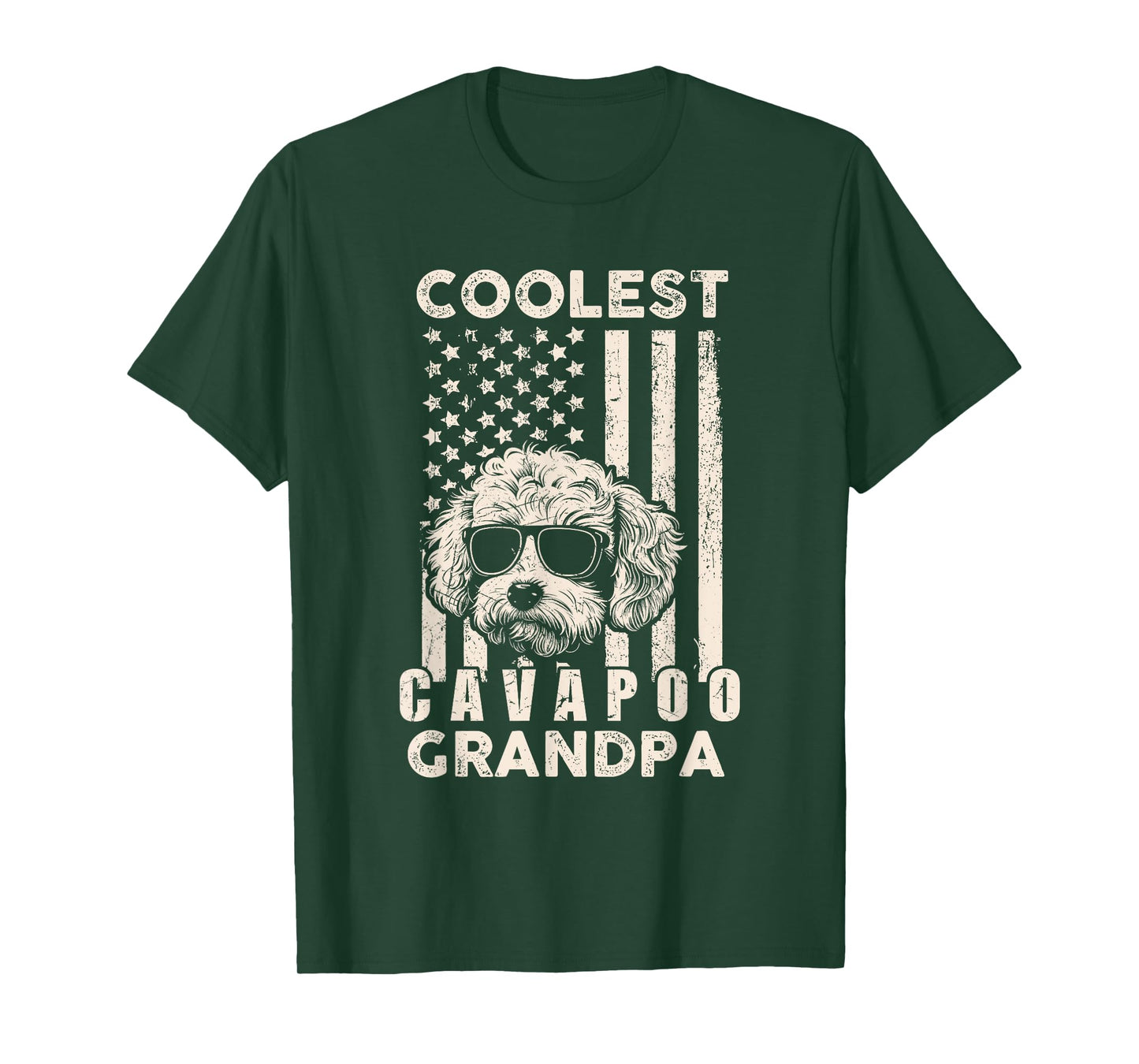 Coolest Cavapoo Grandpa Vintage American Flag Funny Dog Xmas T-Shirt