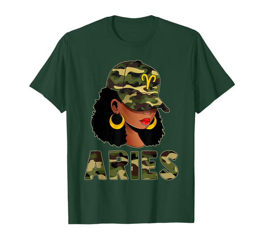 Aries Queen Camouflage Black Woman Cap Zodiac Sign T-Shirt
