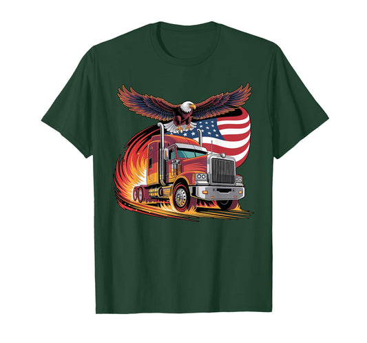 Trucker Patriotic American Flag Semi Truck Driver Eagle T-Shirt