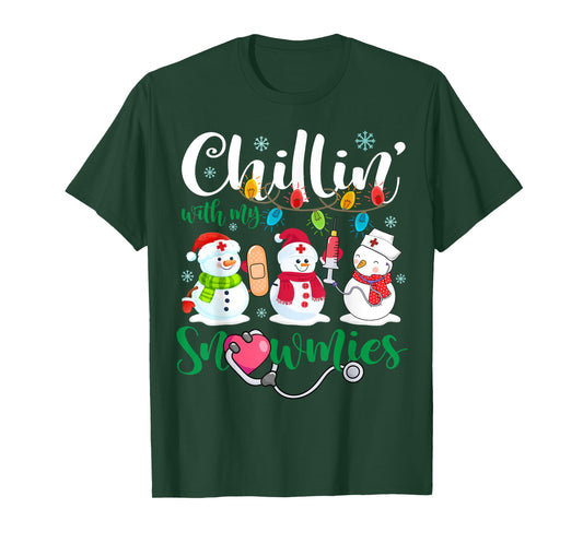 Chillin With My Snowmies Nurse Stethoscope Light Christmas T-Shirt