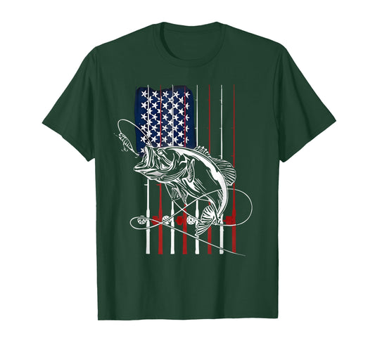 Fishing American Flag Vintage USA Bass Fisherman T-Shirt