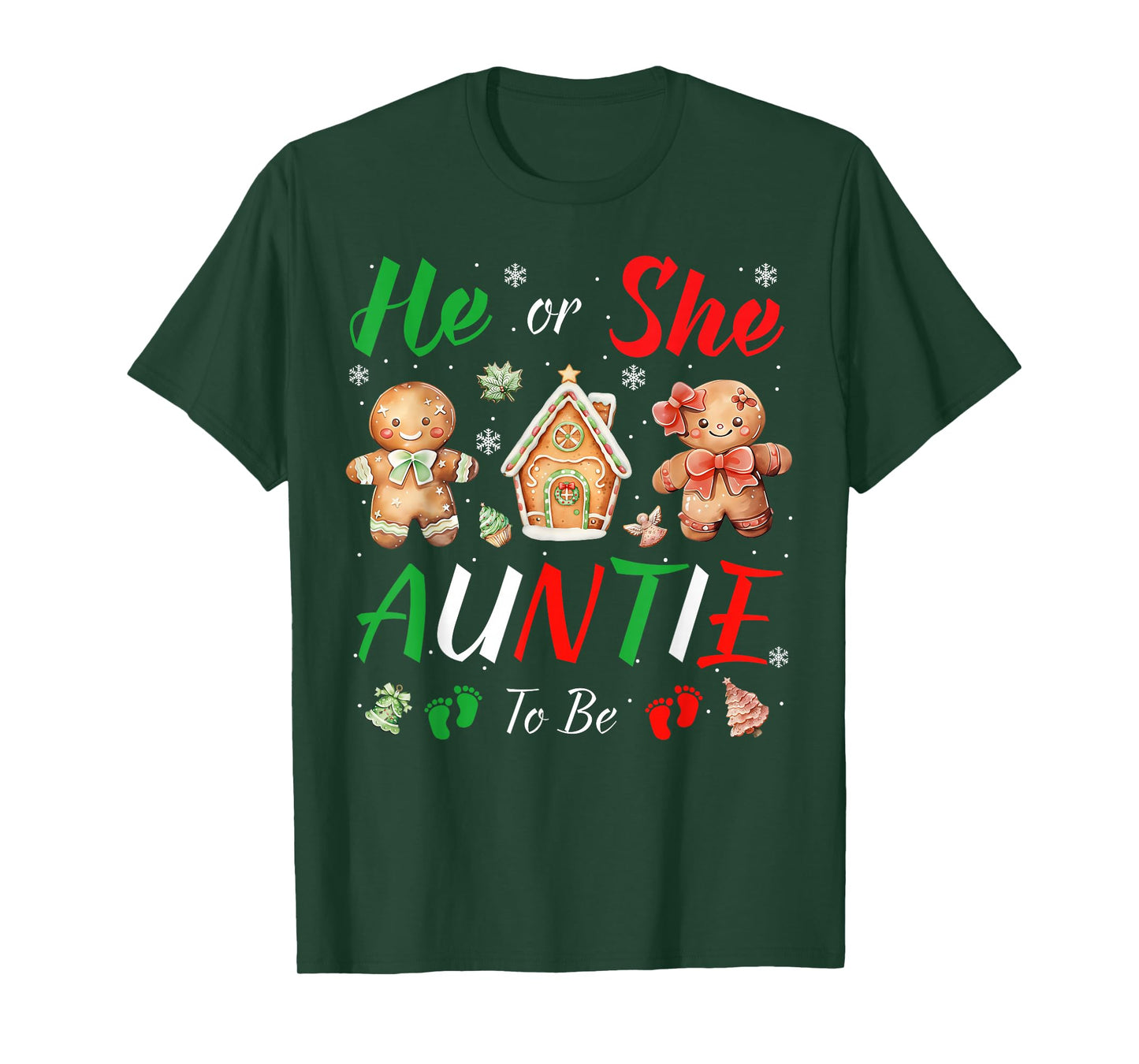 Christmas Gingerbread Gender Reveal He or She Auntie to Be T-Shirt