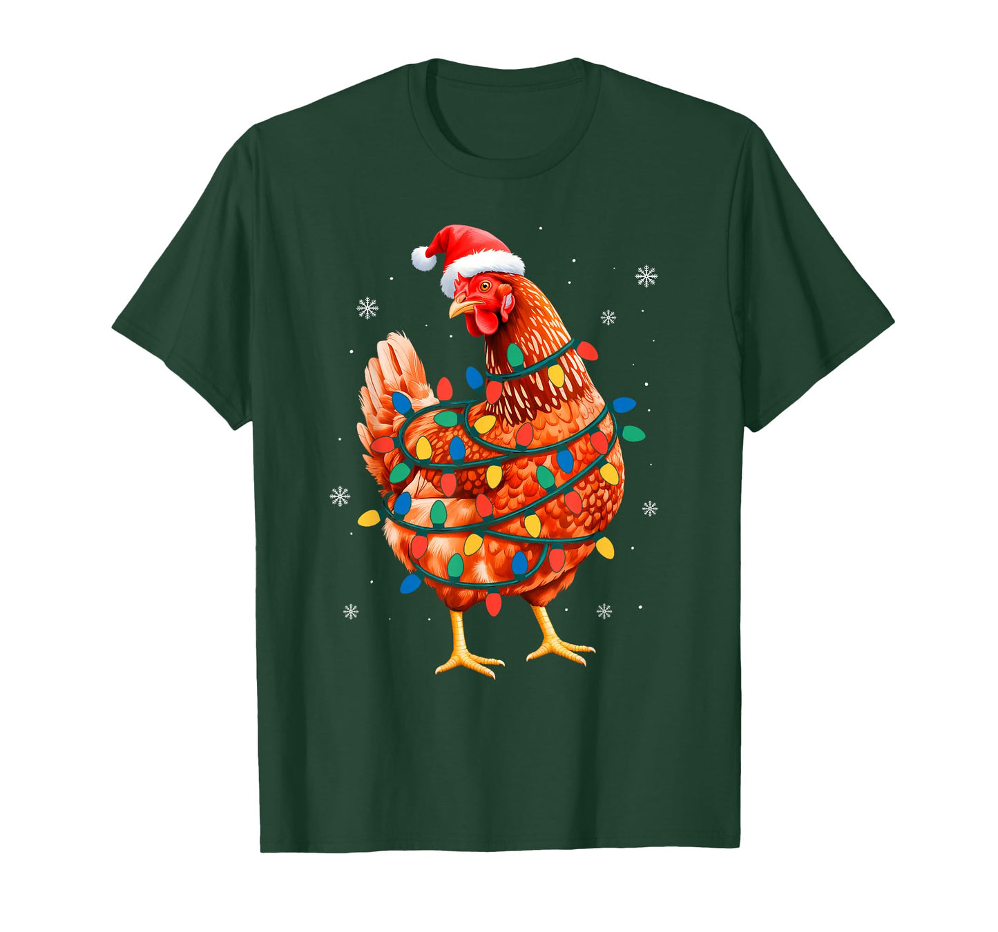 Chicken Christmas Tree Lights Farm Animal Santa Xmas Pajamas T-Shirt