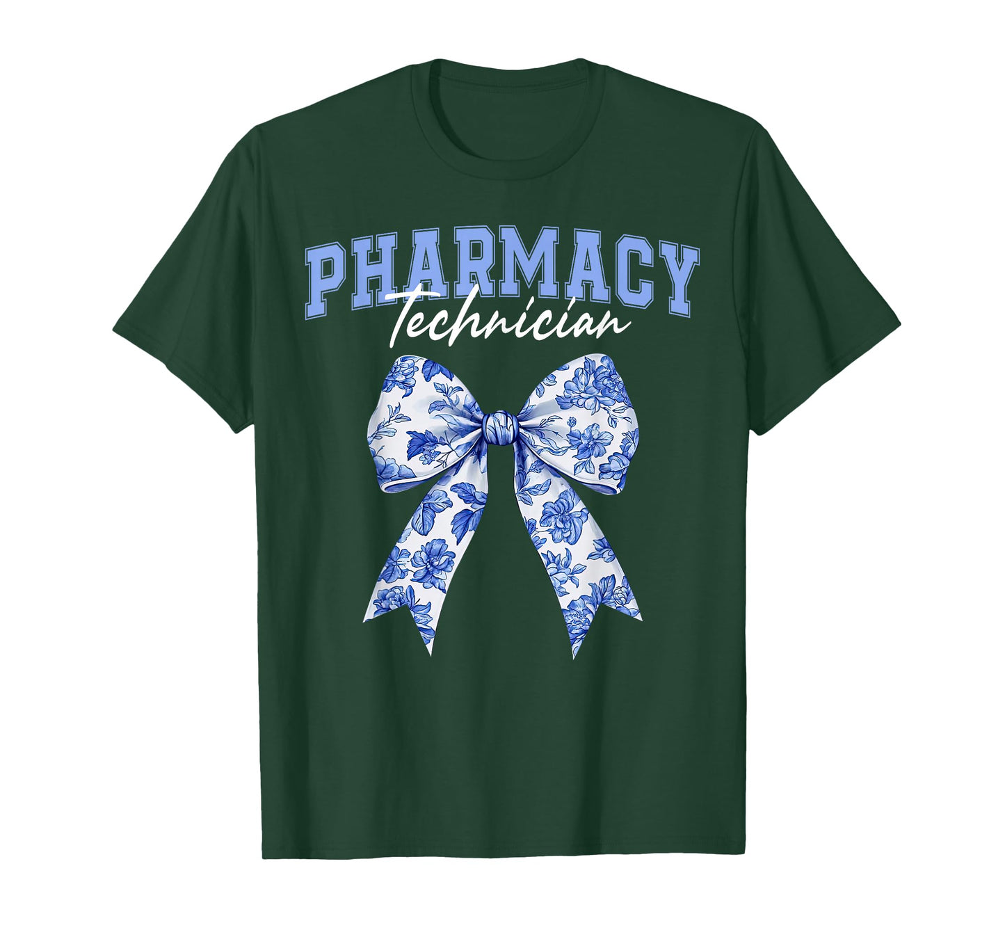 Cute Floral Blue Coquette Bow Pharmacy Technician Cpht T-Shirt
