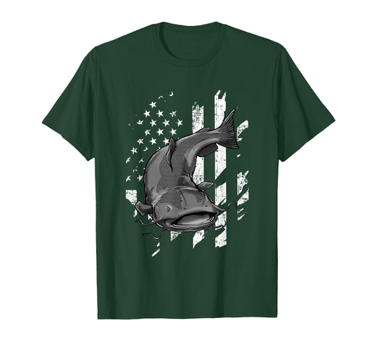 Catfishing American Flag - Catfish Angler Fisherman T-Shirt