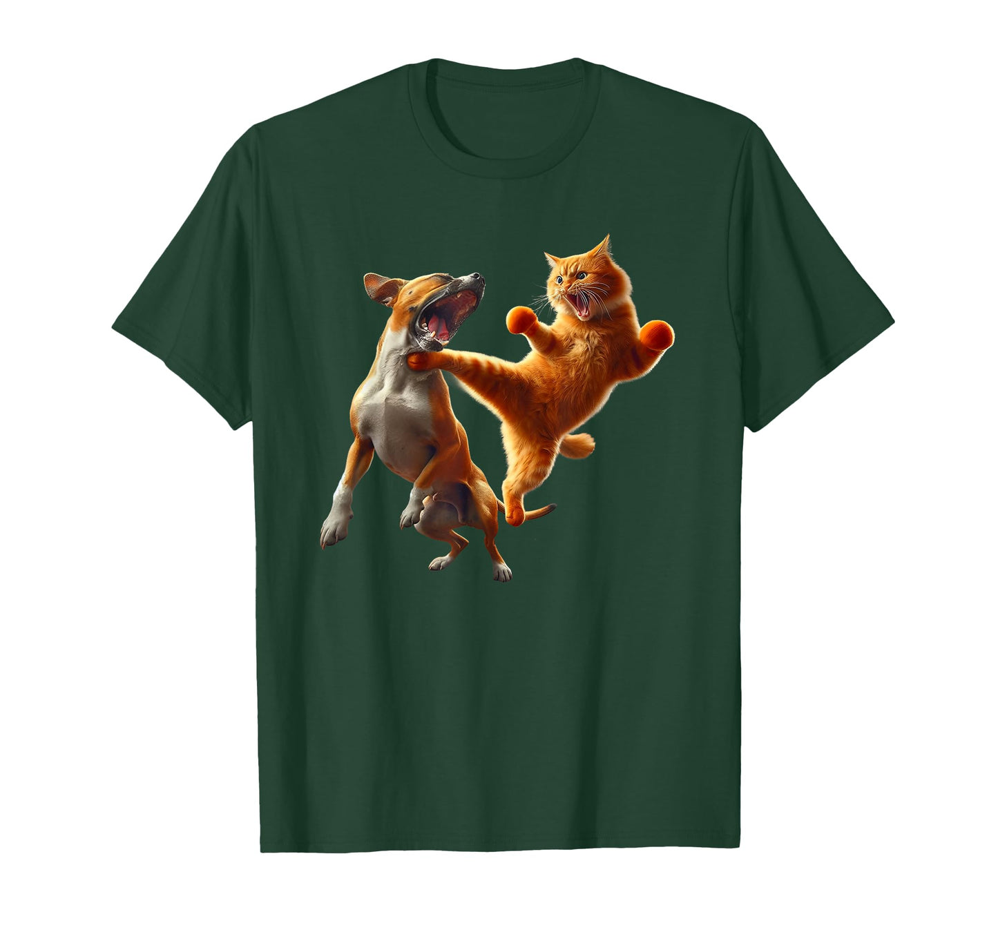 Dog Vs Cat Kick Boxing Fighting Funny Cat Joke Pun Graphic T-Shirt