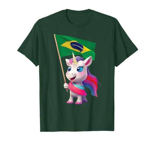 Brazilian Flag Unicorn Brazil Kids Rio De Janeiro Paulo Cute T-Shirt