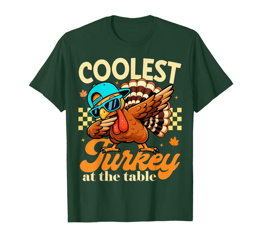 Coolest Turkey at Table Funny Bird Toddler Boys Thanksgiving T-Shirt