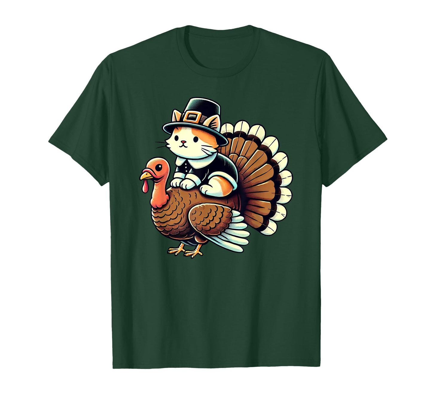 Pilgrim Cat Costume On Turkey Funny Thanksgiving Turkey T-Shirt