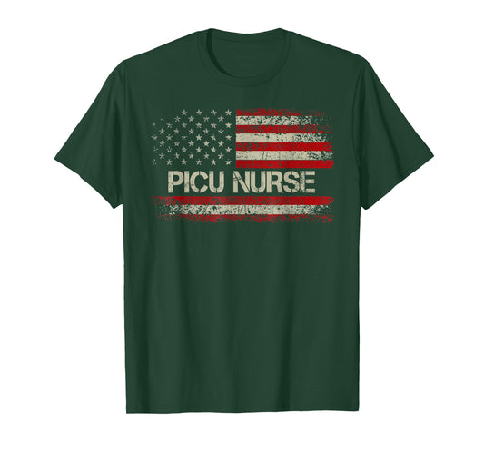 PICU Nurse - Vintage American Flag US Patriotic PICU Nurse T-Shirt for Women Men