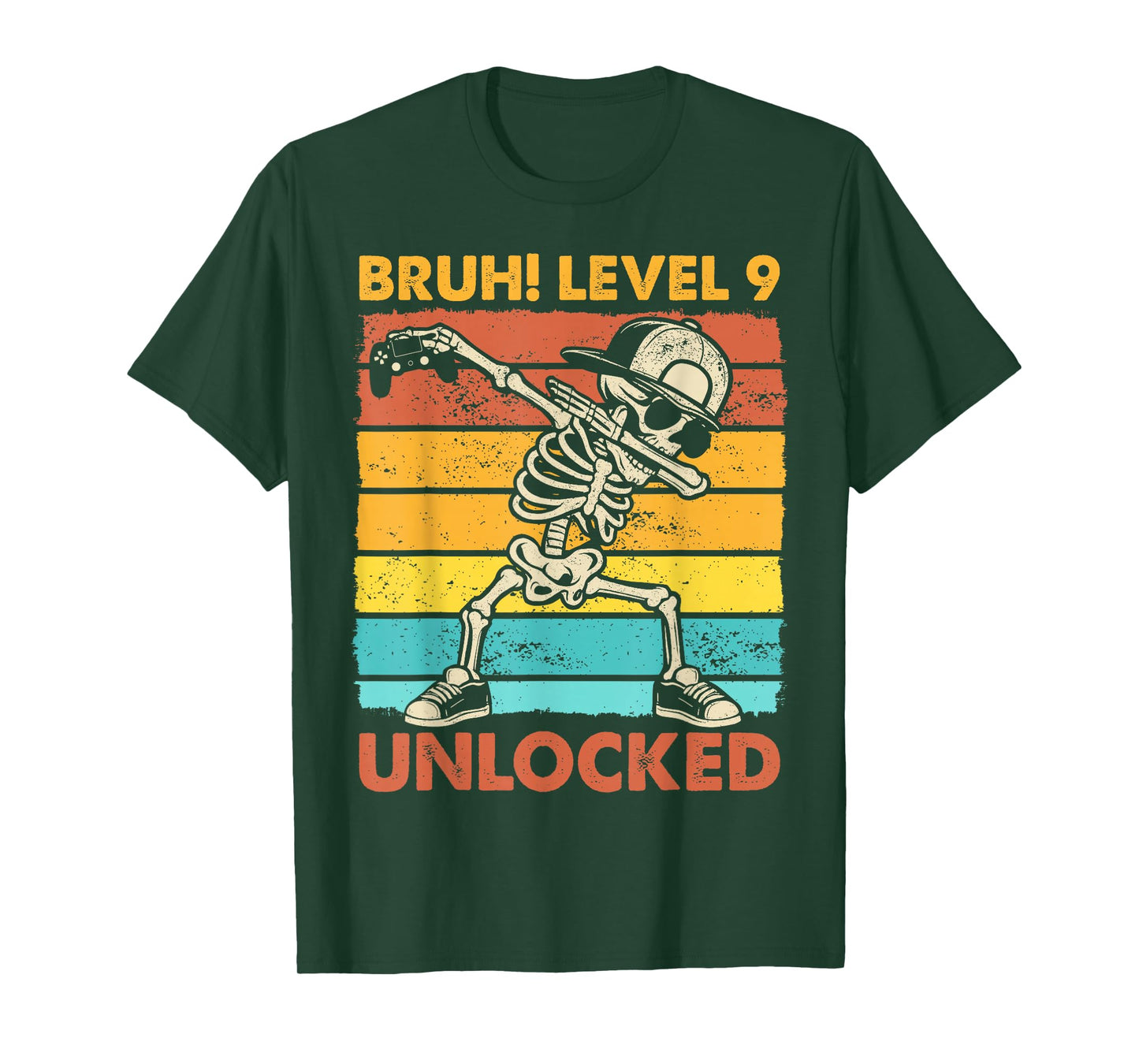 Bruh Level 9 Unlocked Skeleton Gamer 9th Birthday Boy Kids T-Shirt