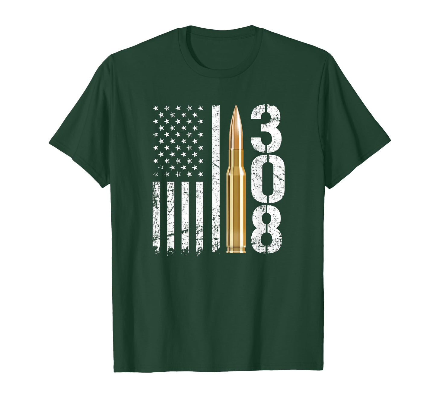 .308 Gun Ammo Bullet 308 Calibre Rifle USA Flag T-Shirt