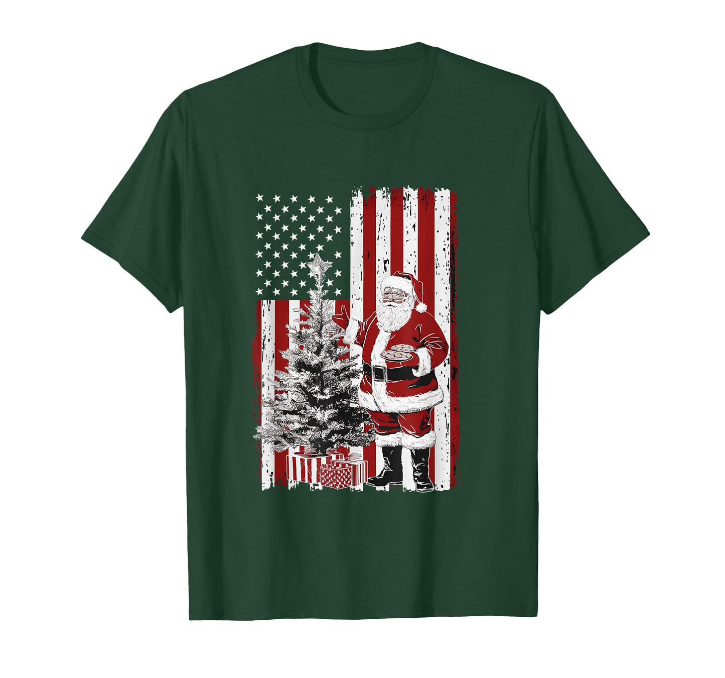Patriotic Santa Claus Christmas USA Flag Design T-Shirt for Women Men