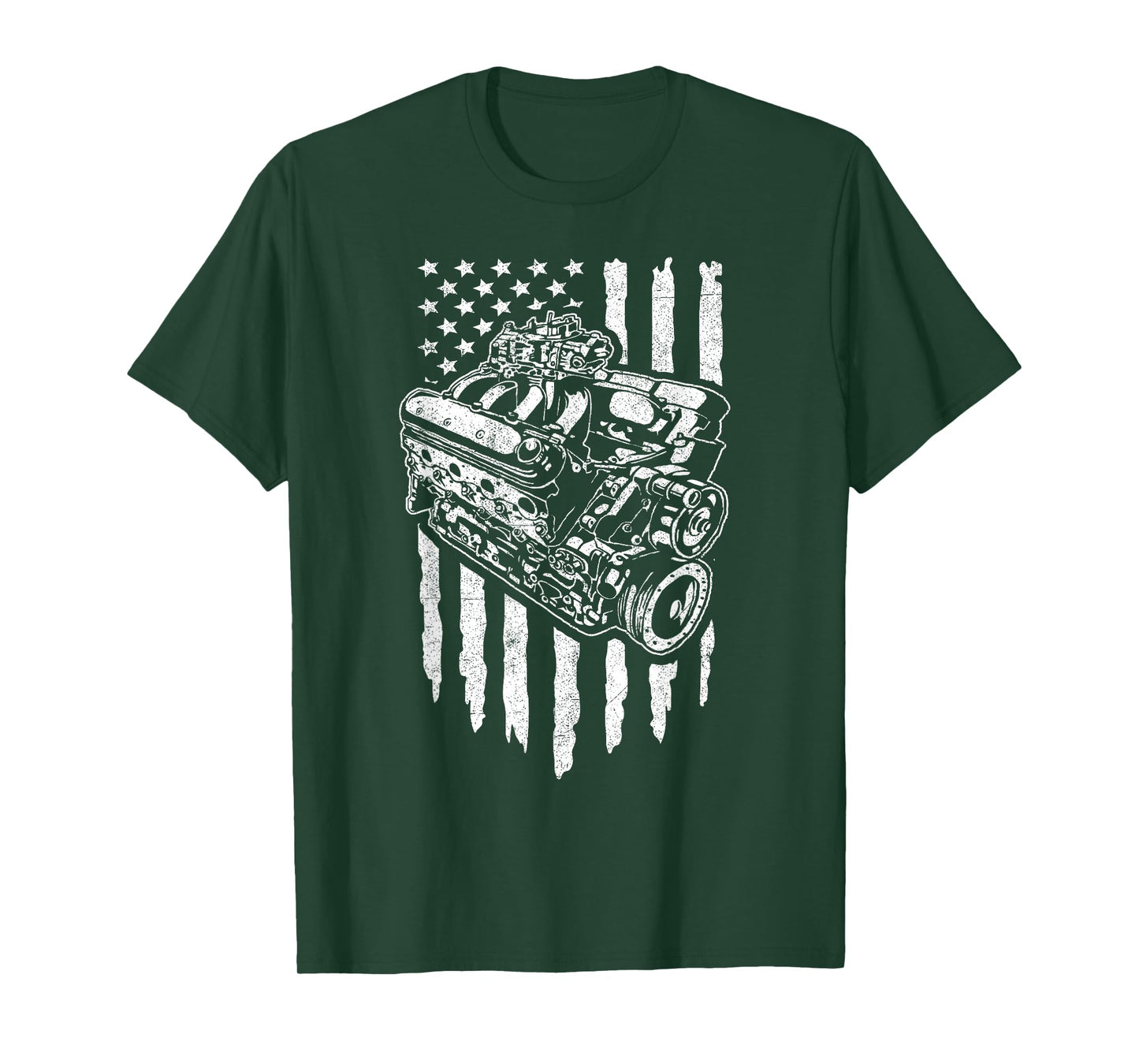 American Flag Muscle Car Motor Hot Rod Engine Racing T-Shirt