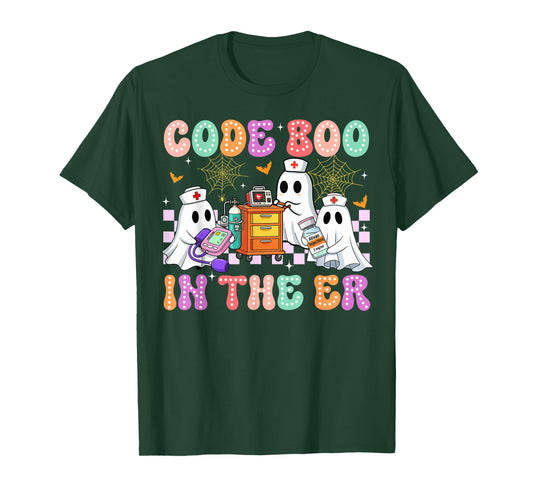 Code Boo In The ER Nurse Ghost Halloween Costume Nursing T-Shirt