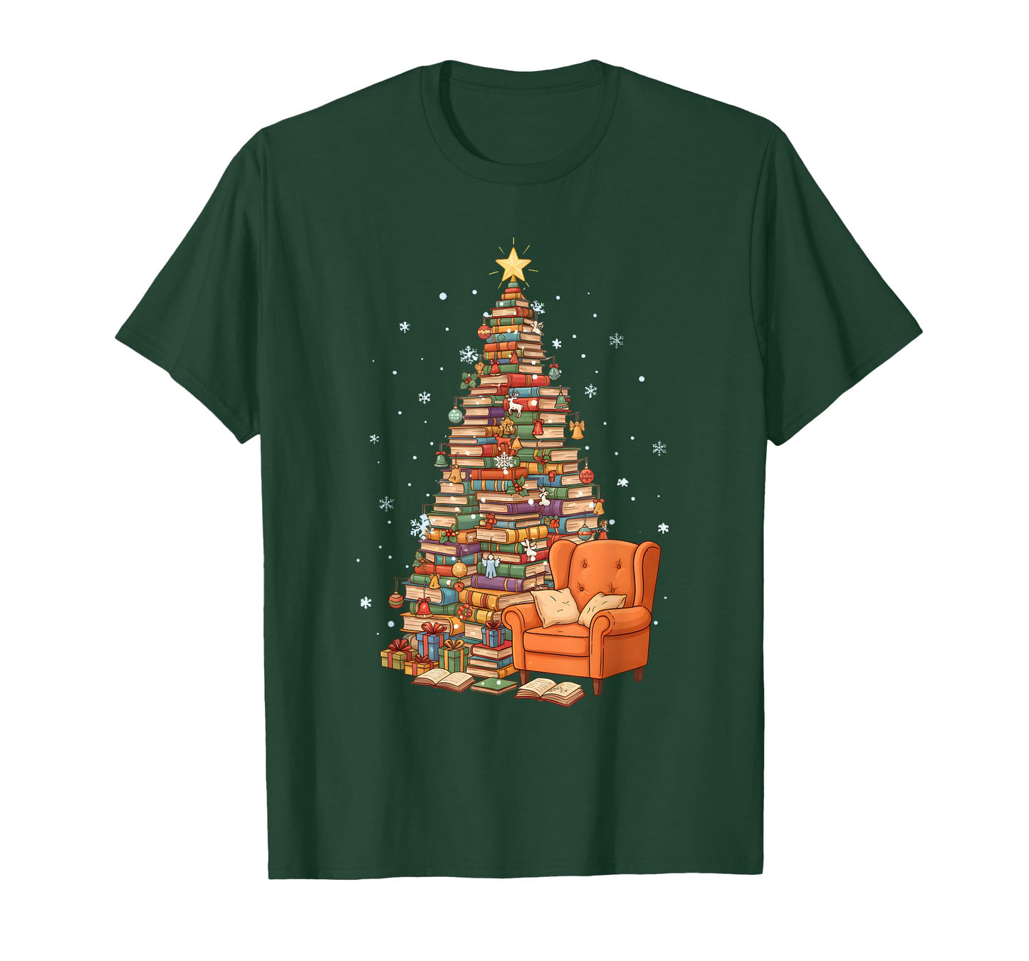 Funny Christmas Books Tree Book Lover Teacher Librarian T-Shirt