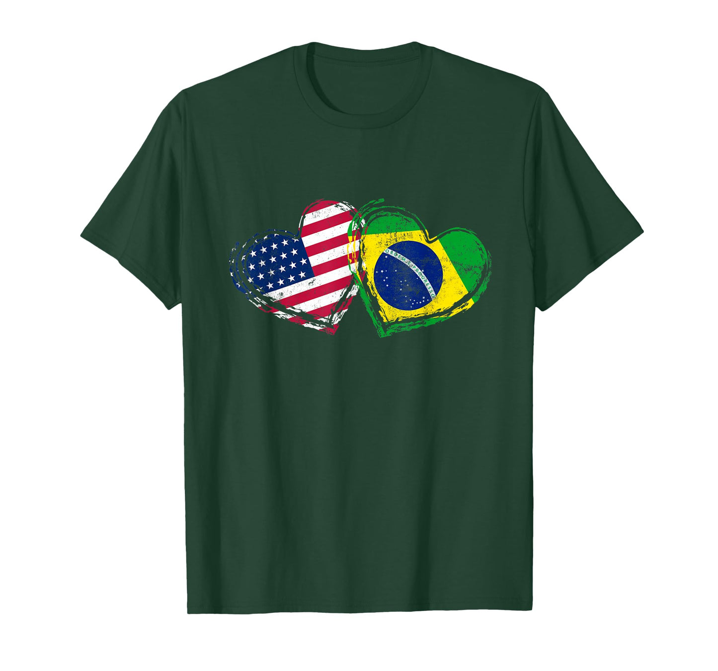 Brazil American Flag Heart T-Shirt Brazilian American Love T-Shirt
