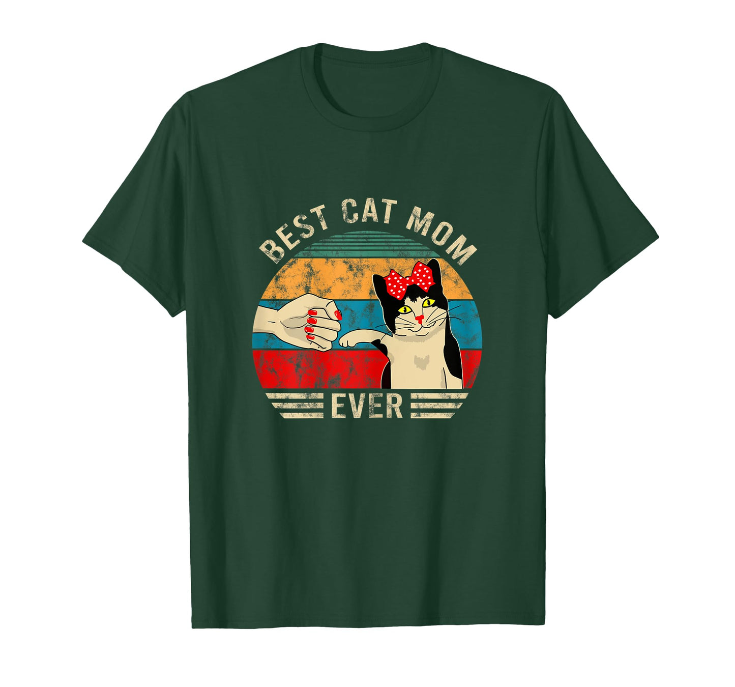 Womens Vintage Best Cat Mom Ever Bump Graphic T-Shirt