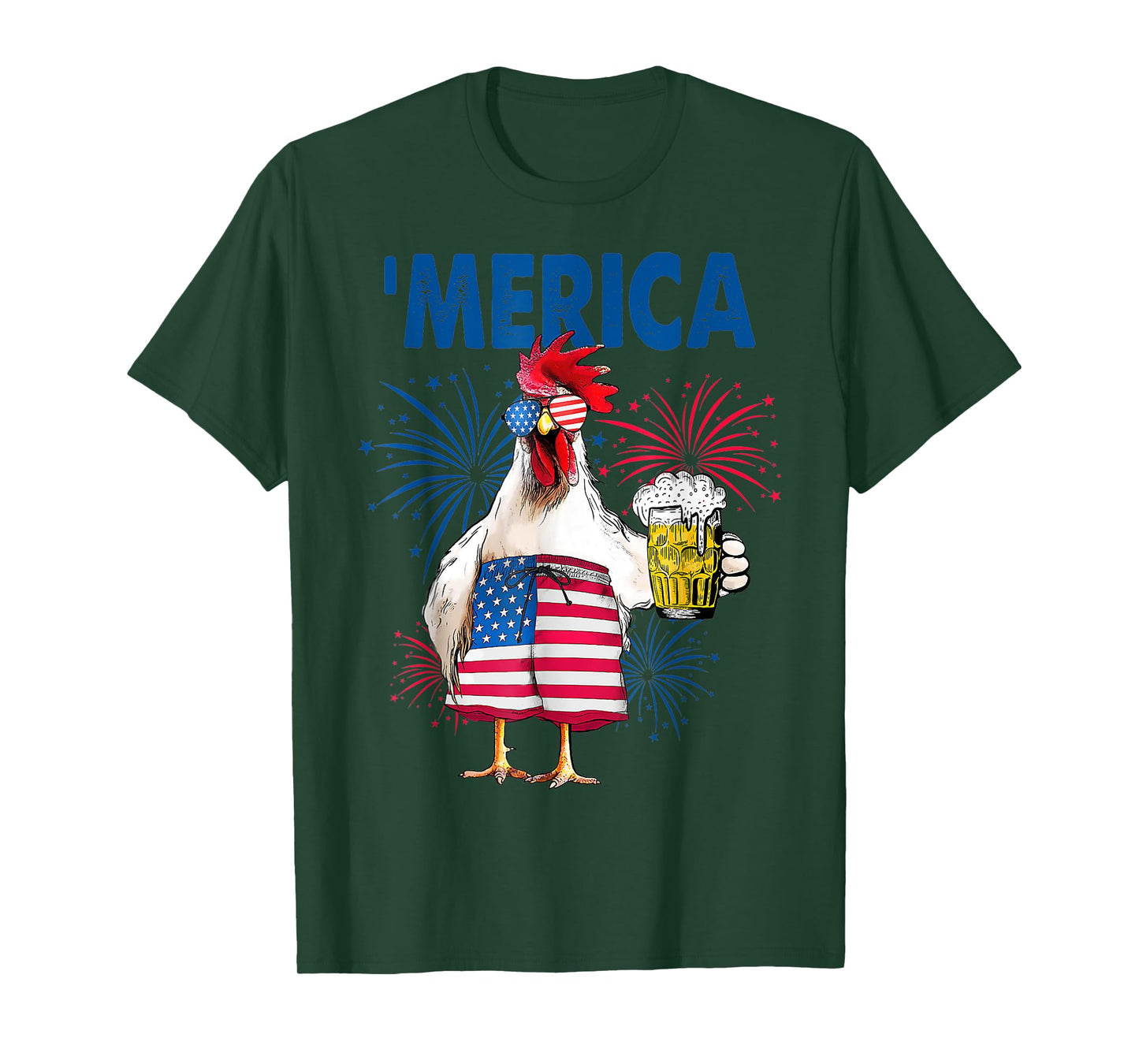Merica American patriotic Rooster USA flag design women men T-Shirt