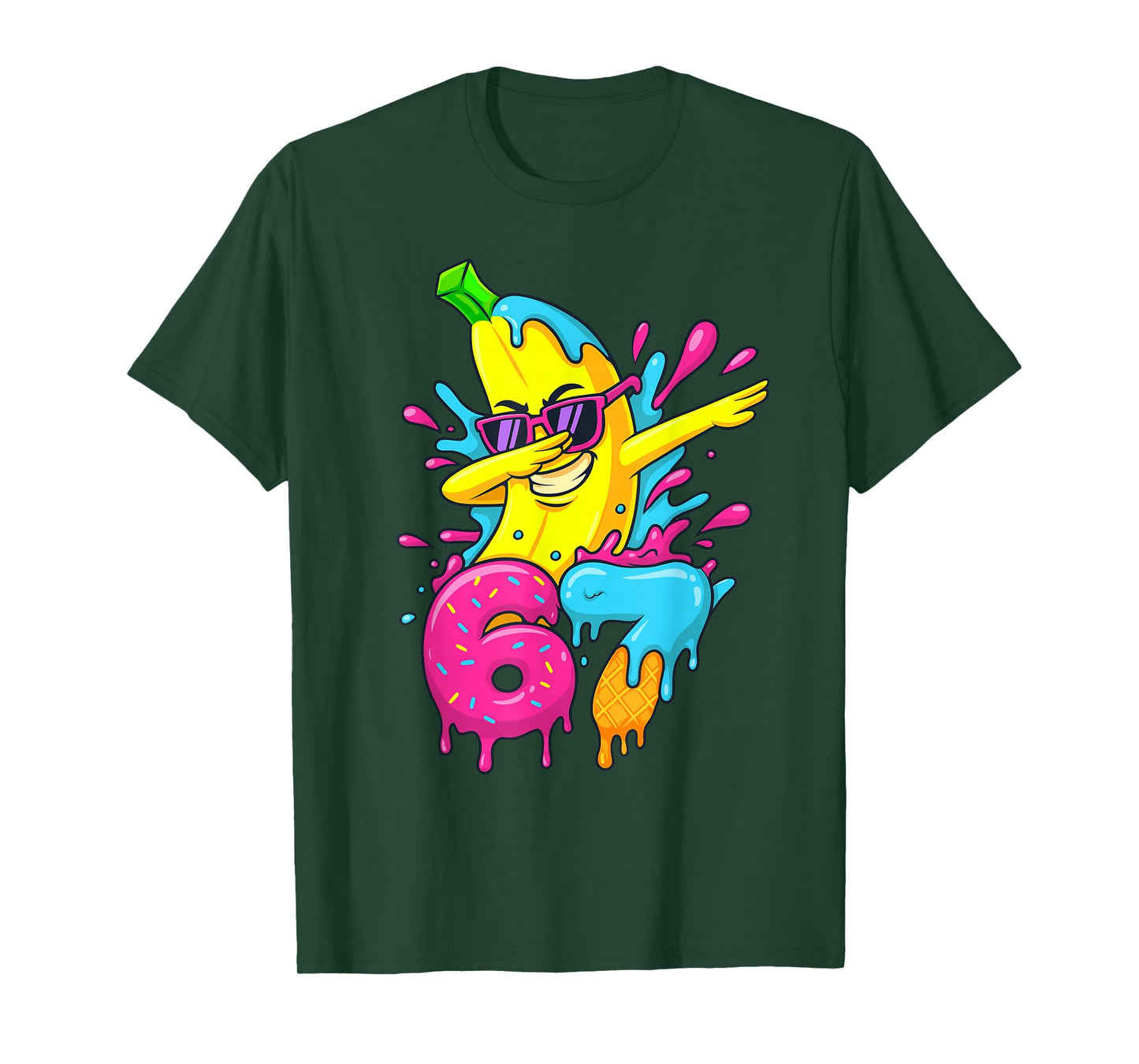 67 Dabbing Banana Baseball Funny 6 7 Dripping Ice Cream Meme T-Shirt