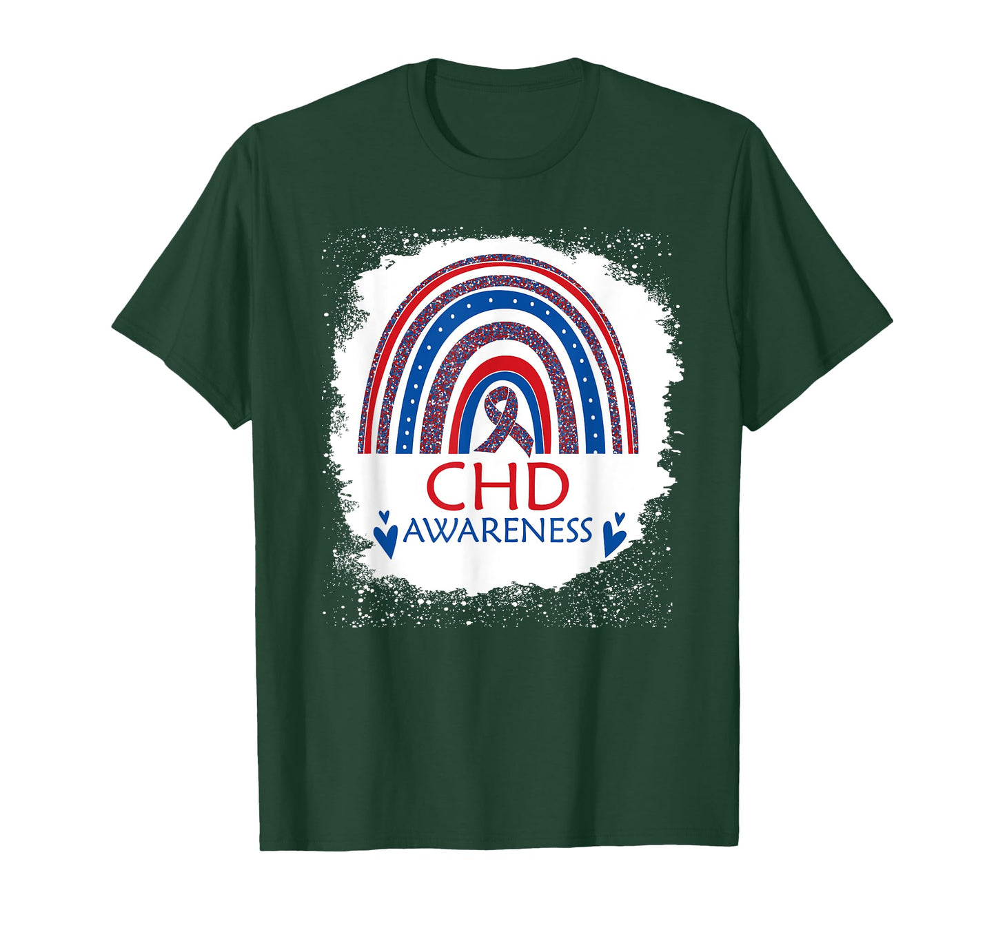 CHD Awareness Heart Disease Bleached Rainbow Blue Red Ribbon T-Shirt
