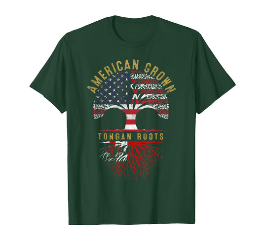 American Grown Tongan Roots Tree Flag Family Heritage T-Shirt