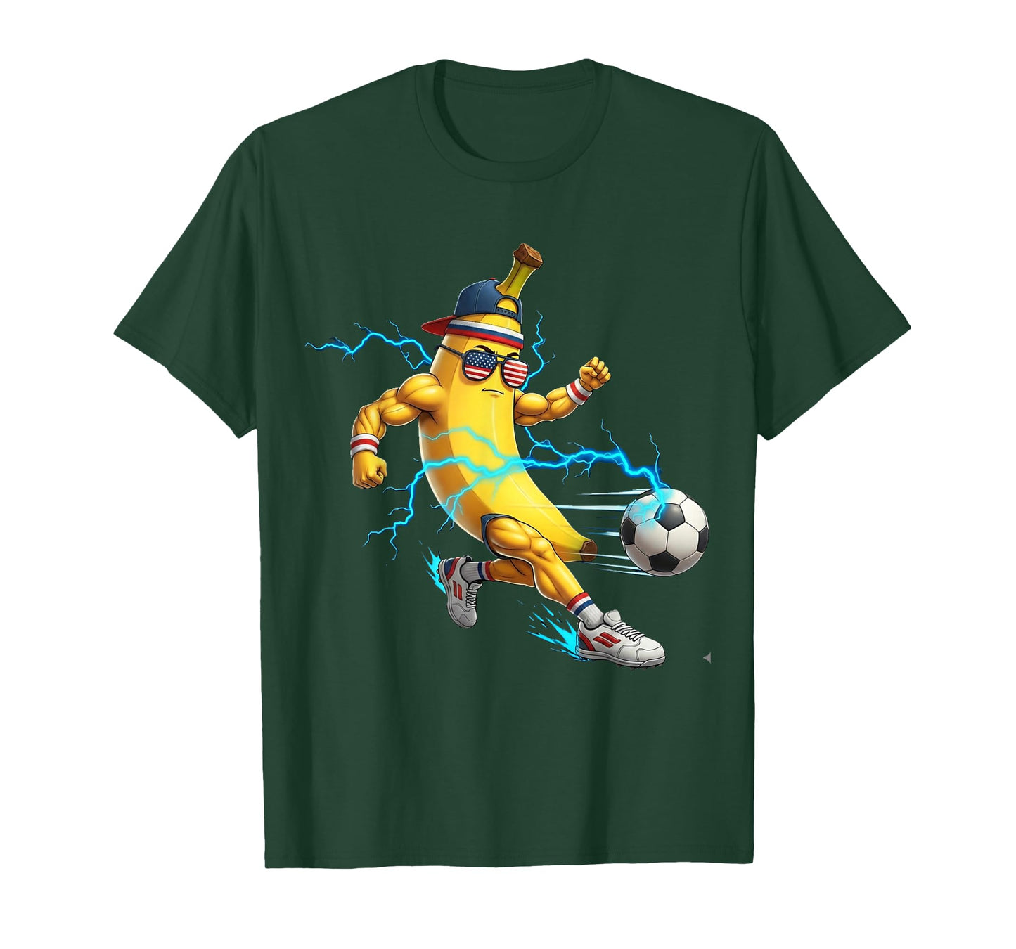 Funny Banana Soccer Player Tee Cool USA Sports Fruit Graphic T-Shirt
