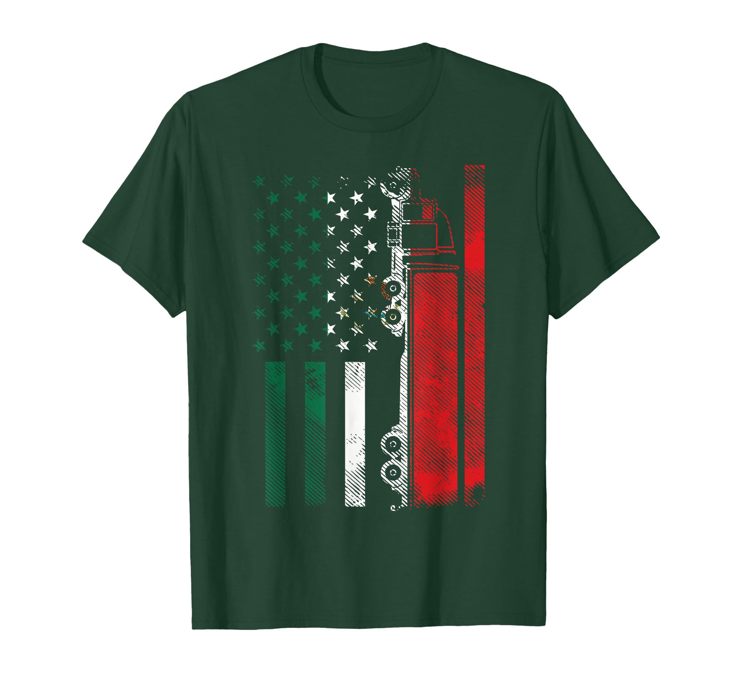 American Mexican Flag Semi Truck Cinco De Mayo Trucker Men T-Shirt