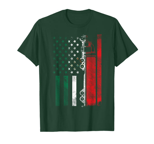 American Mexican Flag Semi Truck Cinco De Mayo Trucker Men T-Shirt