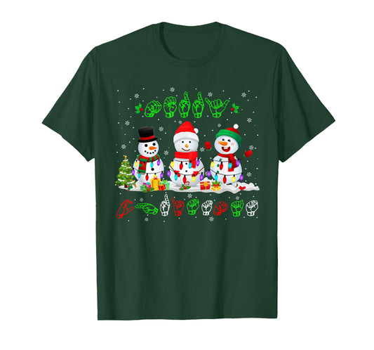 Christmas Lights Merry Christmas Snowman ASL Sign Language T-Shirt