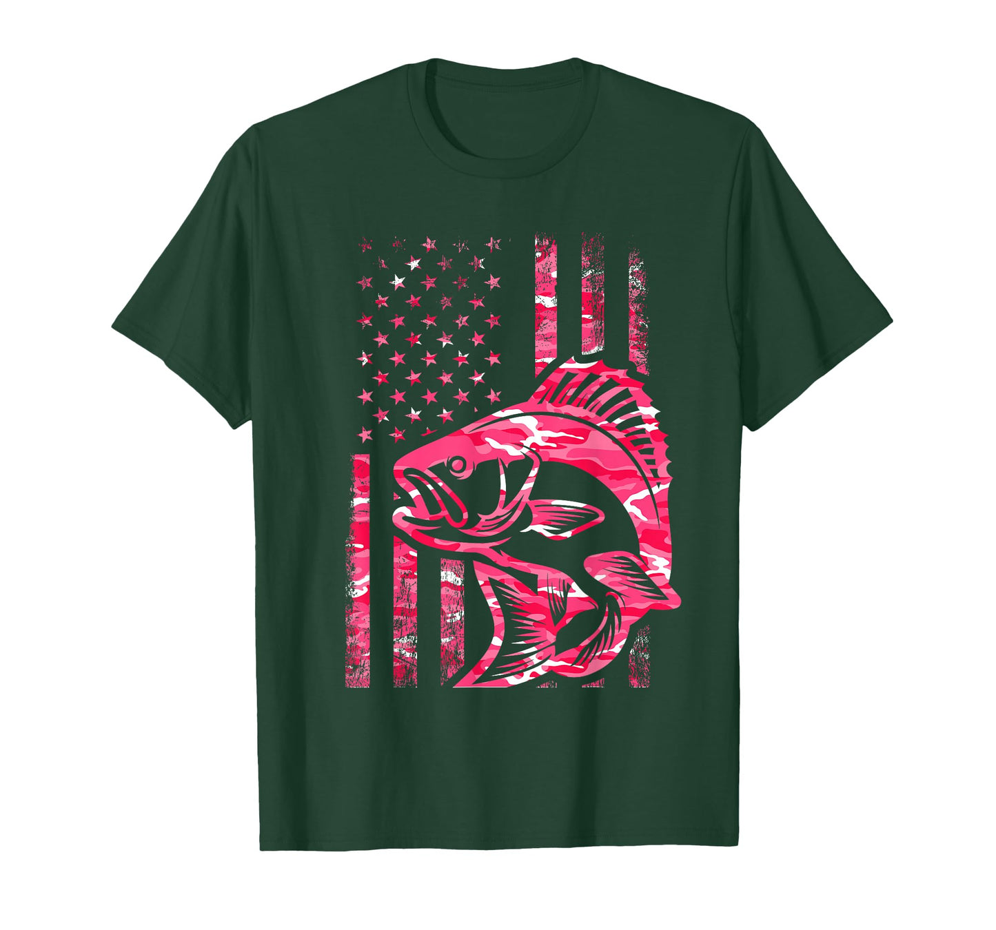 Pink Camo American Flag Fishing Shirt Women Bass Fishing T-Shirt