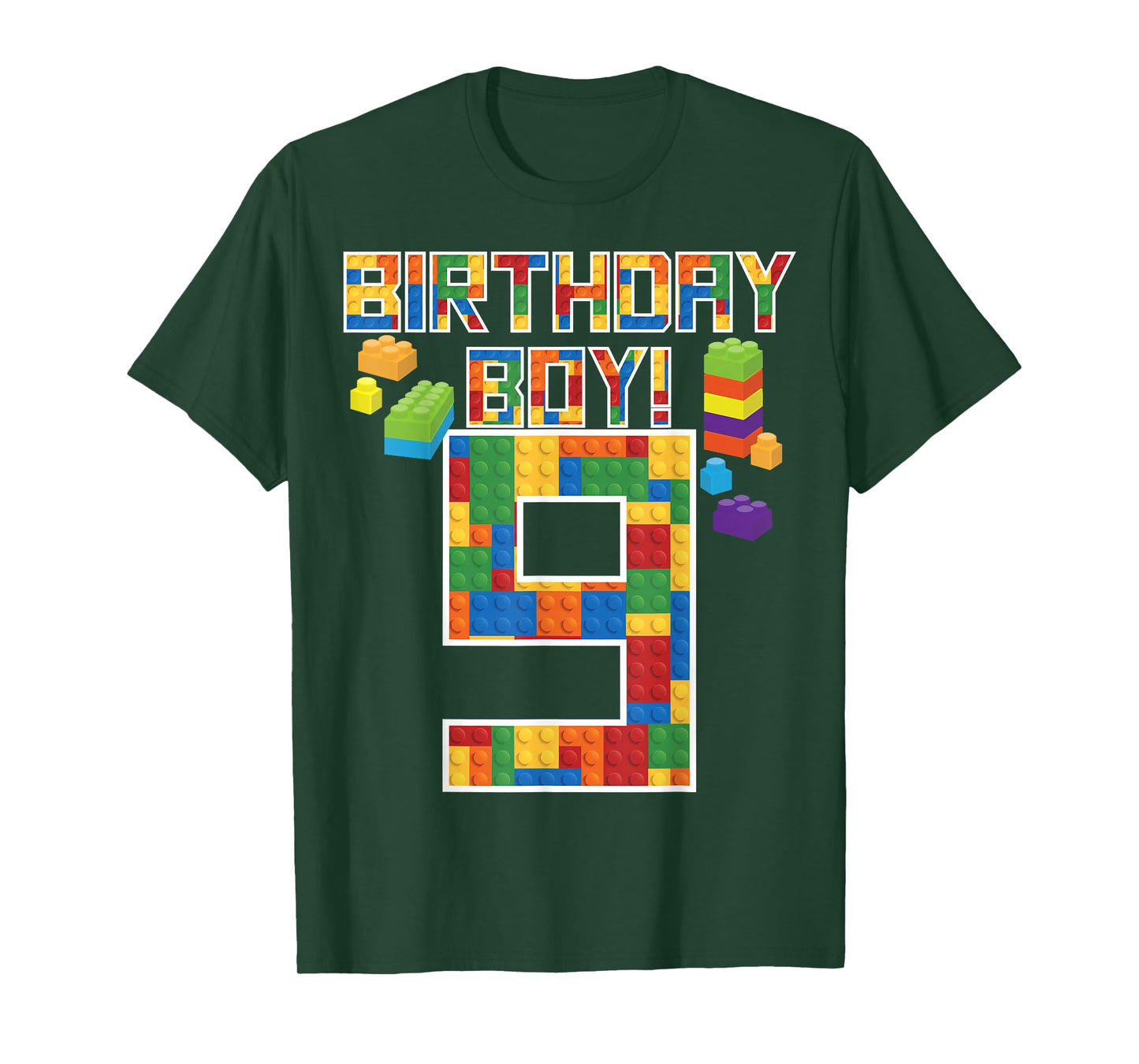 Cute 9th Birthday Gift 9 Years Old Block Building Boys Kids T-Shirt
