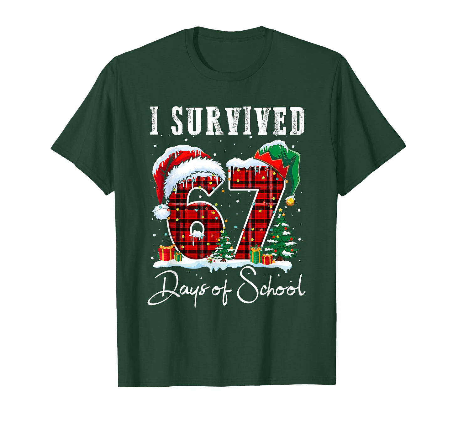 I Survived 67 Days of School Christmas Candy Cane Six Seven T-Shirt