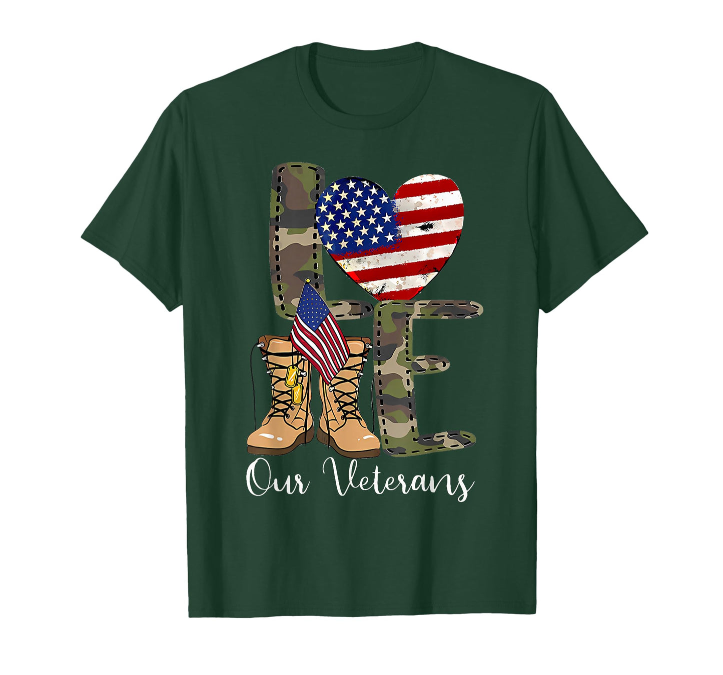 Love Our Veterans Day Proud Military American Flag T-Shirt