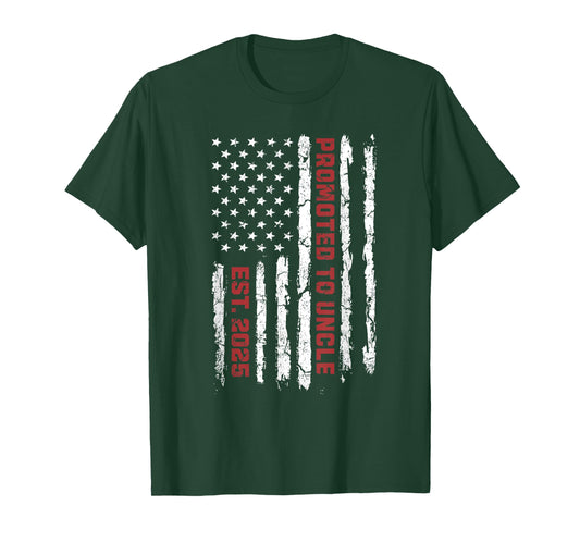 Promoted To Uncle US Flag, New Uncle 2025 American Flag Women Kids Men T-Shirt