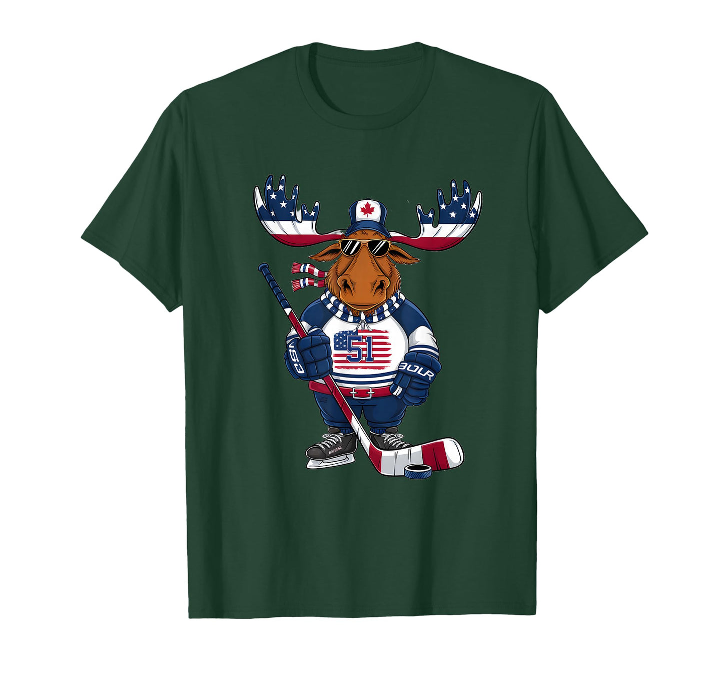 Funny Moose Canada 51 State of USA American Flag T-Shirt