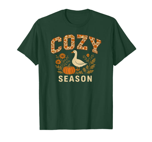 Cozy Season Goose Pumpkin Flowers Fall Vibes T-Shirt