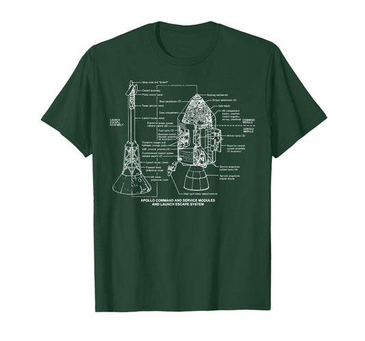 Apollo Launch Escape System Space Module Diagram Blueprint T-Shirt