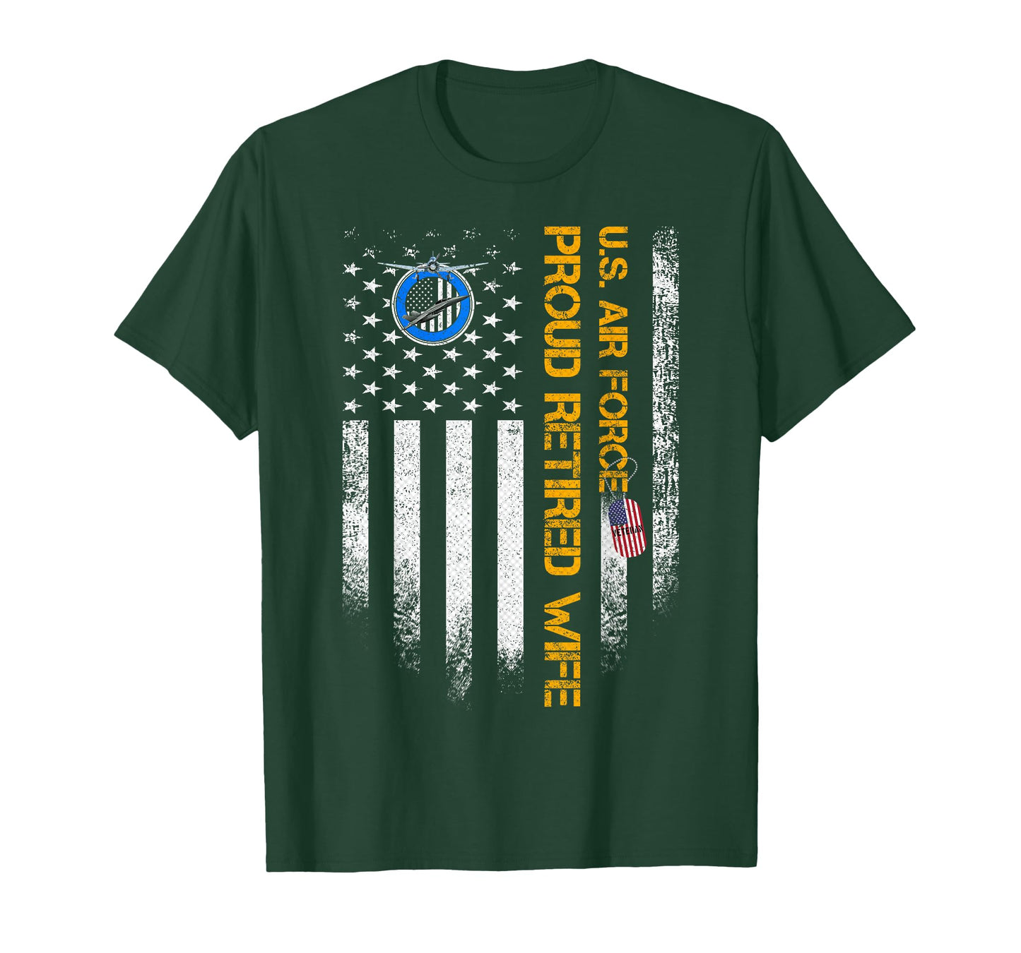 Vintage USA American Flag US Air Force Proud Retired Wife T-Shirt for Women Men