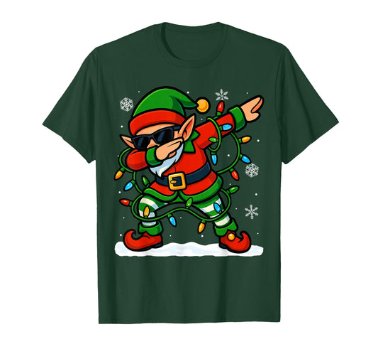 Dabbing Elf Christmas Girls Xmas Lights Funny Boys Christmas T-Shirt