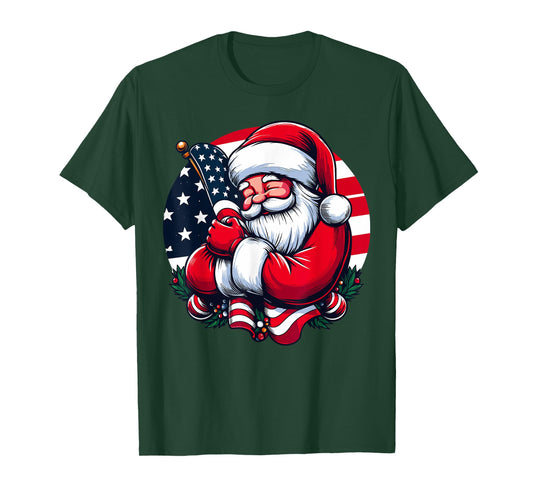 Patriotic Santa Claus Men Women USA Flag Christmas in July T-Shirt