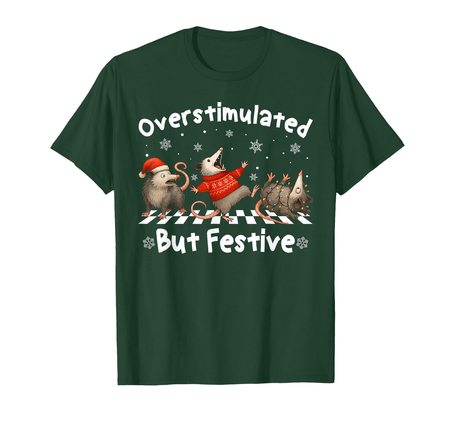 Funny Raccoon Overstimulated But Festive Merry Christmas T-Shirt