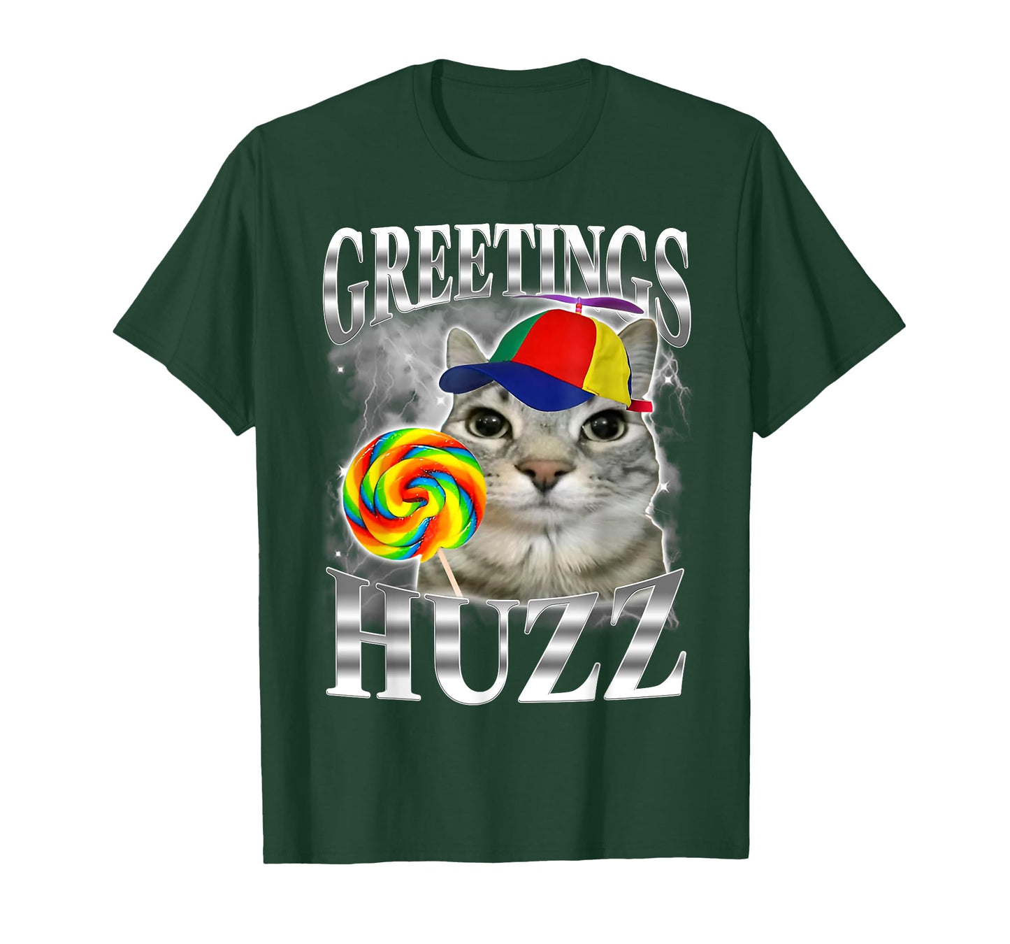 Lollipop Cat Meme Greetings Huzz Funny Silly Cat Humor Men Women T-Shirt