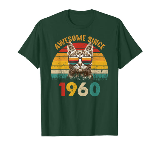 65th Birthday Gift Vintage Cat Lover Awesome Since 1960 T-Shirt for Men Women