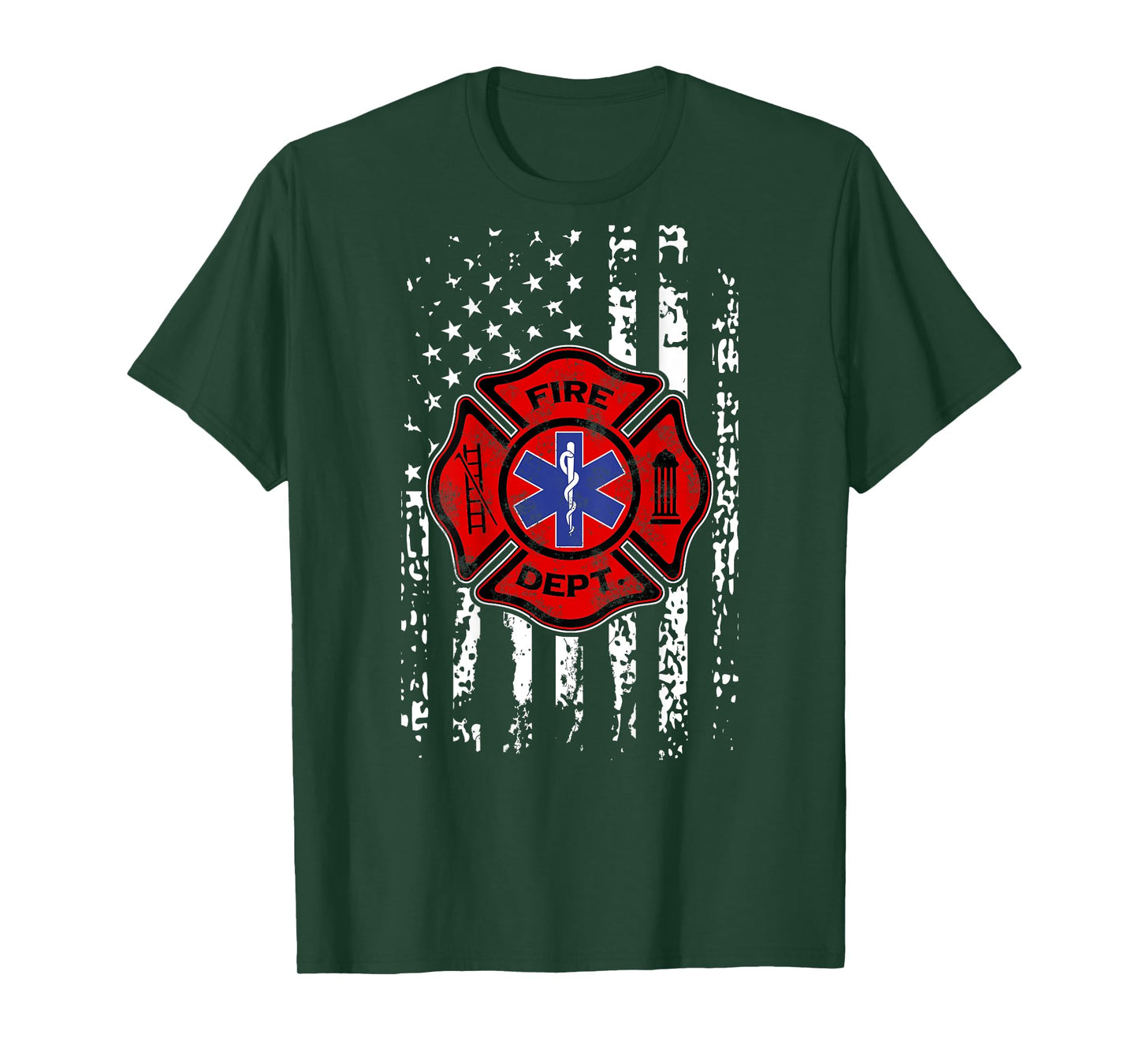EMT Firefighter Shirt Fireman EMS USA Flag Gift Back Print T-Shirt
